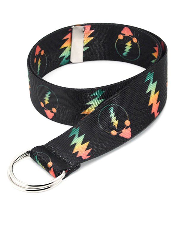 

Canvas Double Ring Printed Lightning Belt, Black