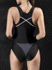 Contrast Piping Colorblock Racerback One-piece Swimsuit -  