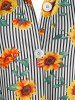Plus Size Sunflower Print Stripe Shirt -  