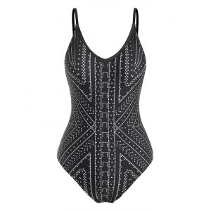 

Spotted Geometric Pattern One-Piece Swimsuit, Black