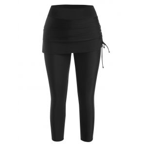 

Cinched Tie Skirted Cropped Swim Pants, Black