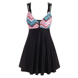 

Zig Zag Print Strappy Cut Out Tankini Swimwear, Multi