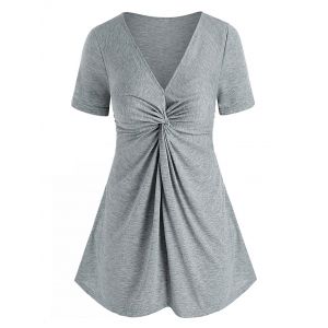 

Plus Size Twisted Plunging T Shirt, Light gray