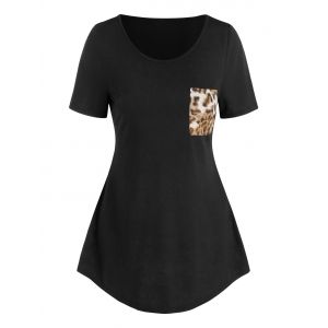 

Leopard Print Pocket Short Sleeve T-shirt, Black