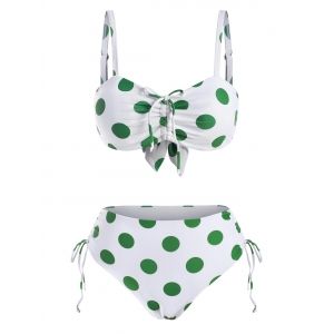 

Polka Dot Cinched Full Coverage Bikini Swimwear, White