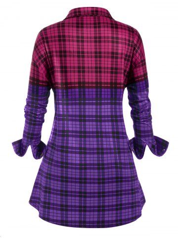 

Plus Size Colorblock Plaid Button Up Shirt, Concord