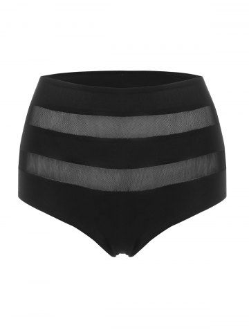 Mesh Panel Full Coverage Bikini Bottom - BLACK - L