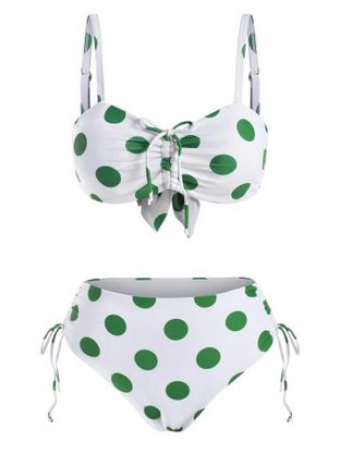 Polka Dot Cinched Full Coverage Bikini Swimwear