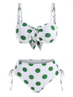 Polka Dot Cinched Full Coverage Bikini Swimwear - WHITE - L