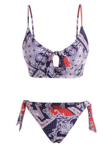 Paisley Print Knot Tie Lado Bikini Swimwear - BLUE - M