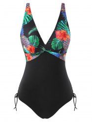 Tropical Flower Print Cinched Padded One-piece Swimwear -  
