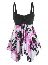 Twisted Flower Print Handkerchief Tankini Swimwear -  
