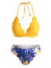 Halter Floral Leaf Scalloped Bikini Swimwear -  