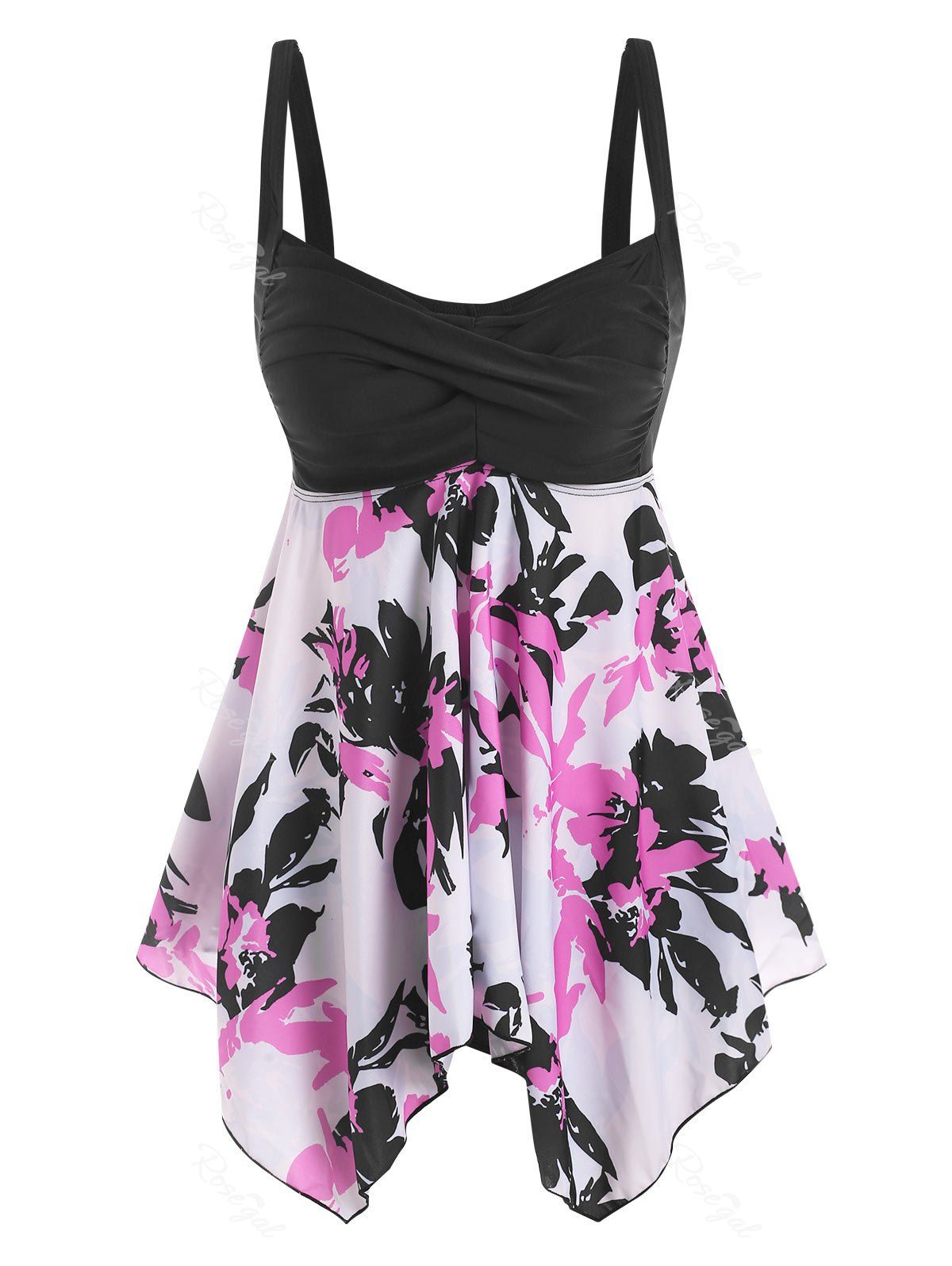 Fashion Twisted Flower Print Handkerchief Tankini Swimwear  