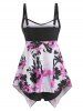 Twisted Flower Print Handkerchief Tankini Swimwear -  