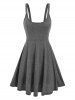 Plaid Print Lace-up Top and Sleeveless Heathered Dress -  