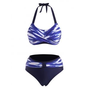 

Twisted Tie Dye Belted Halter Bikini Swimwear, Blue