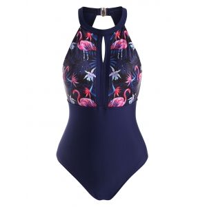 

Cutout Flamingo Leaf One-piece Swimsuit, Deep blue