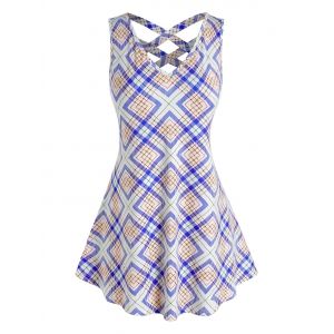 

Plus Size Geometric Print Criss Cross Tank Top, Multi