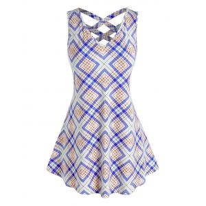 

Plus Size Geometric Print Criss Cross Tank Top, Multi