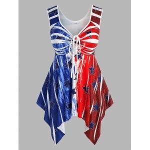 

Plus Size Colorblock Printed Cinch Tie Tank Top, Multi