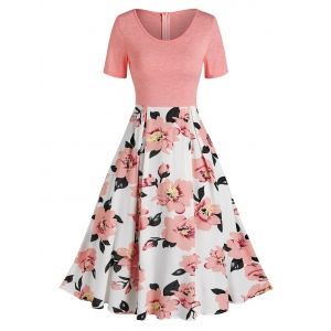 

Flower Pattern Pleated Midi Dress, Light pink