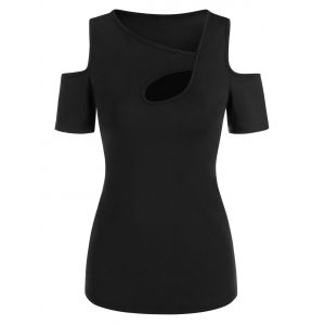 

Cut Out Cold Shoulder Skew Neck T-shirt, Black