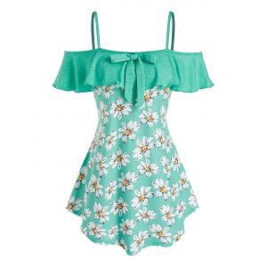 

Cold Shoulder Bowknot Floral T Shirt, Light green