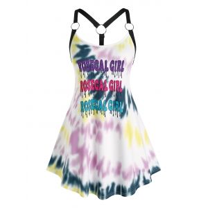 Plus Size Tie Dye O Ring Straps Tank Top, Multi