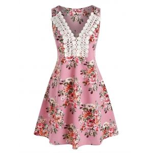 

Floral Printed Embroidery Lace Dress, Light pink