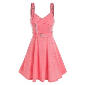 

Buckle Strap Sleeveless Heathered Belted Dress, Light pink