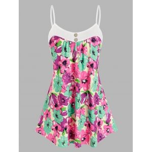 

Plus Size Buttons Flower Pattern Cami Tank Top, Multi