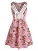 Floral Printed Embroidery Lace Cottagecore Dress -  