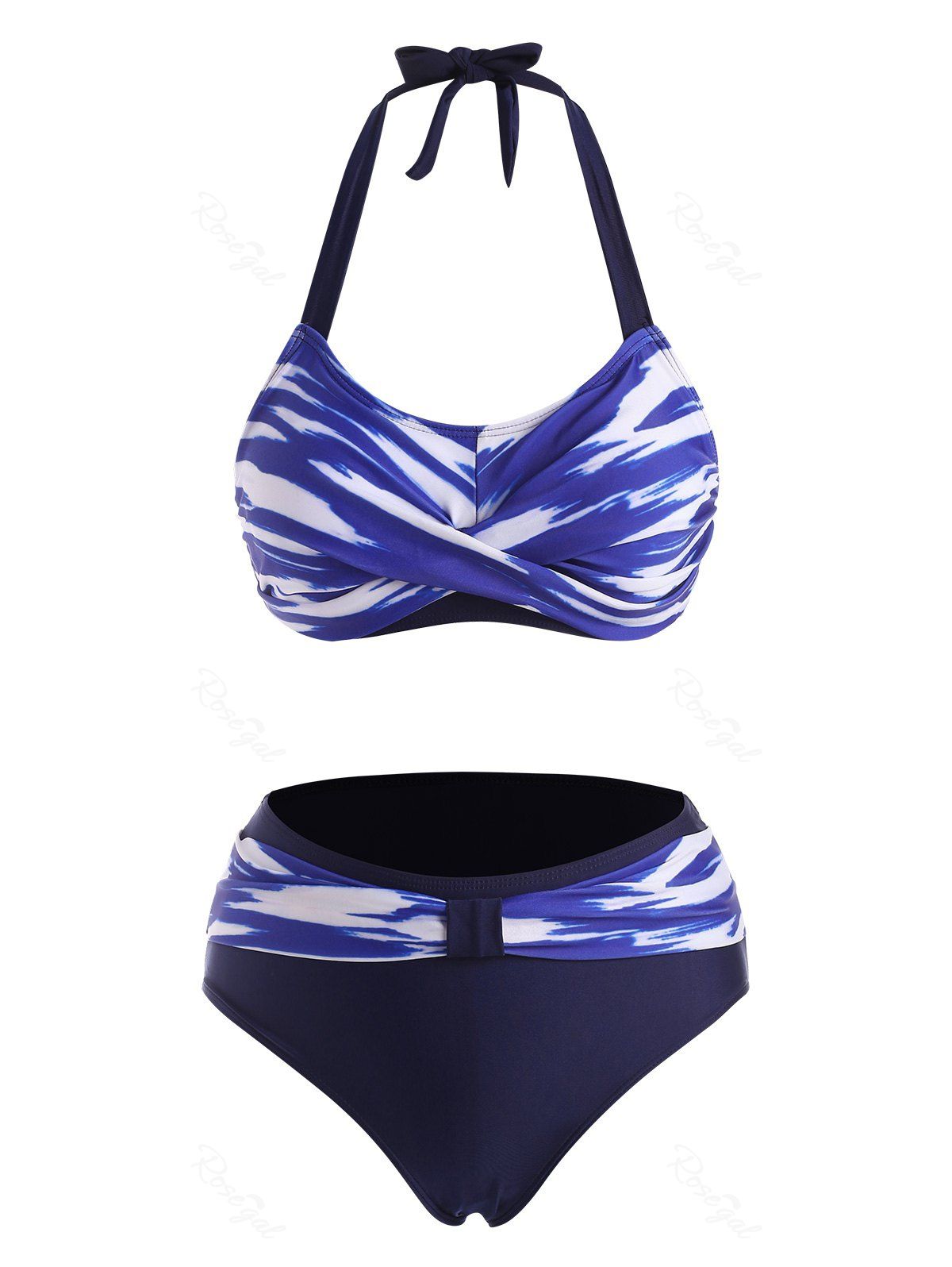Twisted Tie Dye Belted Halter Bikini Swimwear - S