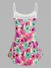 Plus Size Buttons Flower Pattern Cami Tank Top -  
