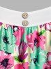 Plus Size Buttons Flower Pattern Cami Tank Top -  