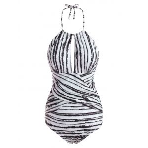 

Cutout Striped Criss Cross One-piece Swimsuit, Dark gray