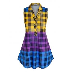 

Plus Size Plaid Colorblock Sleeveless Half Button Blouse, Multi