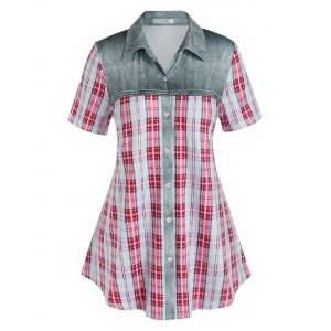 

Plus Size Checked Print Button Up Blouse, Multi