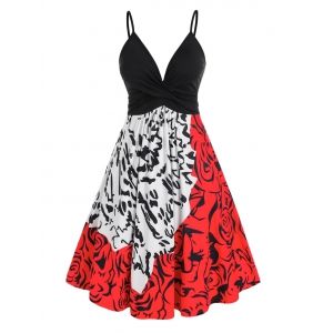 

Plus Size Twist Ruched Abstract Print Cami A Line Dress, Multi