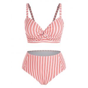 

Plus Size Striped Twisted Tankini Swimwear, White