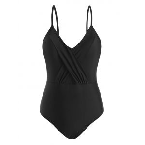 

Plunge Front Criss Cross One-piece Swimsuit, Black