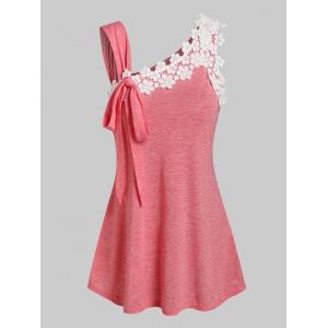 

Bowknot Detail Flower Lace Panel Tank Top, Light pink