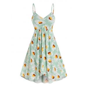 

Spaghetti Strap Floral Print Overlap Dress, Light green