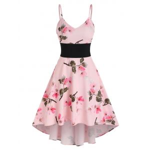 

Floral Print High Low Flare Cami Dress, Light pink
