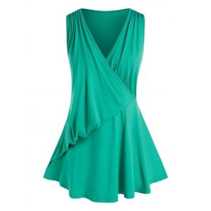 

Plus Size Plunging Draped Surplice Tank Top, Green