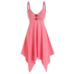 

Mock Button Sleeveless Handkerchief Heathered Dress, Light pink