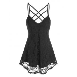 

Criss-cross Flower Lace Cami Top, Black