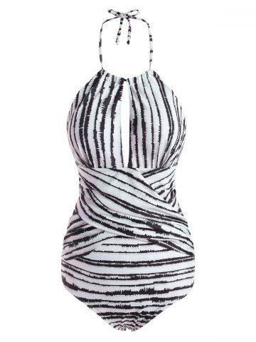 Cutout Striped Criss Cross One-piece Swimsuit - DARK GRAY - S