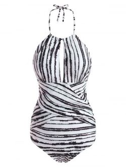 Cutout Striped Criss Cross One-piece Swimsuit - DARK GRAY - L